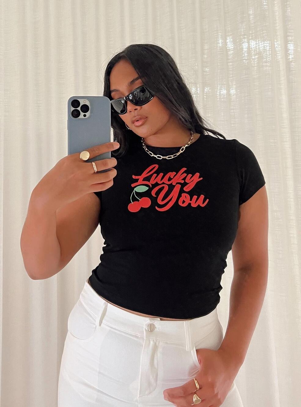 Princess Polly Lucky You Cherry Tee Shirt - Us 12 Black